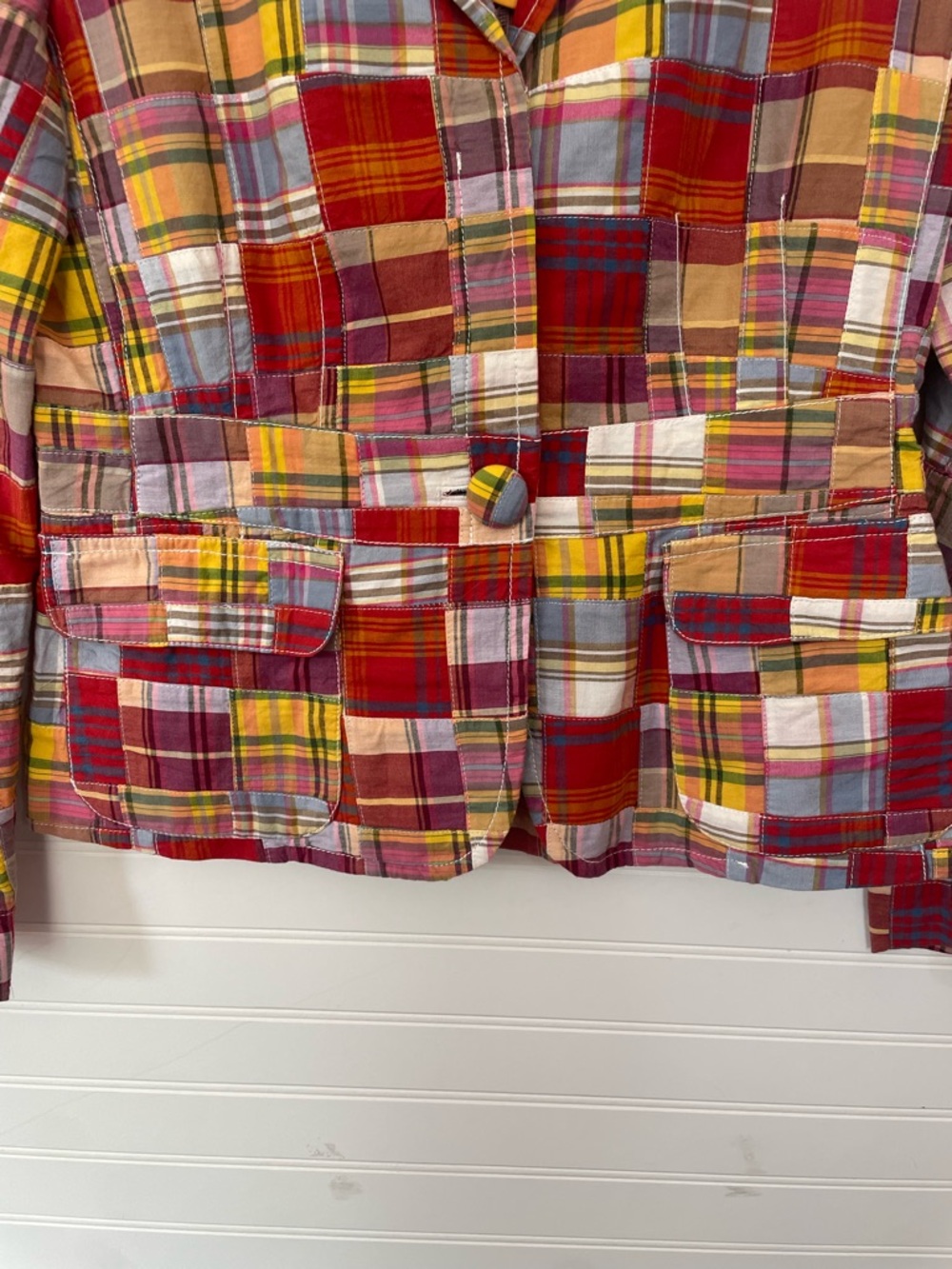J.Crew Madras Multicolor Plaid Patch Jacket Blazer NEW Size 6 Cotton Preppy - Picture 4 of 7
